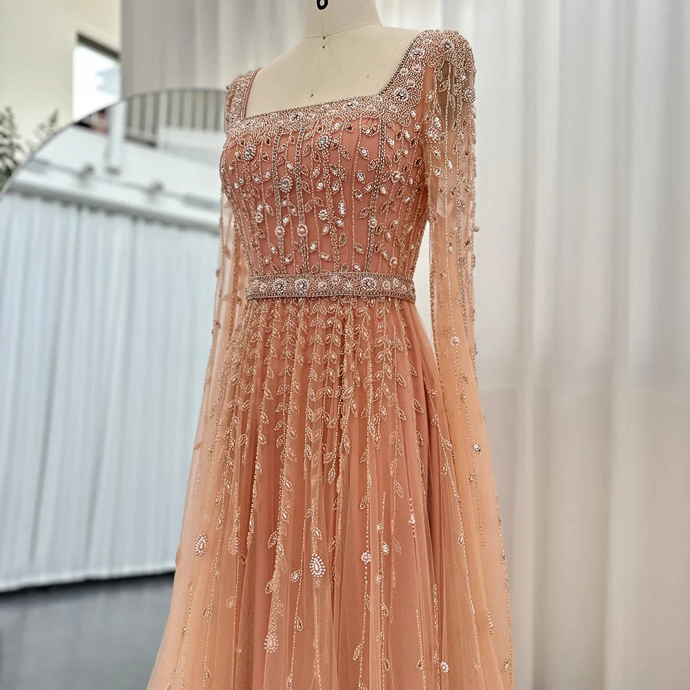 Evening wear Dresses: Evening Dresses for Women Wedding Square Neck Cap Sleeves