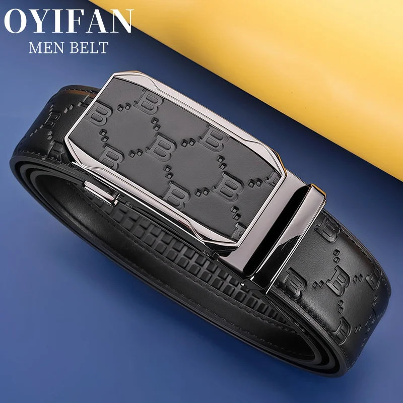 OYIFAN Mens Business Belt High Quality Genuine Leather Belt Men Fashion Printed Design Belts Adjustable Automatic Belt for Men