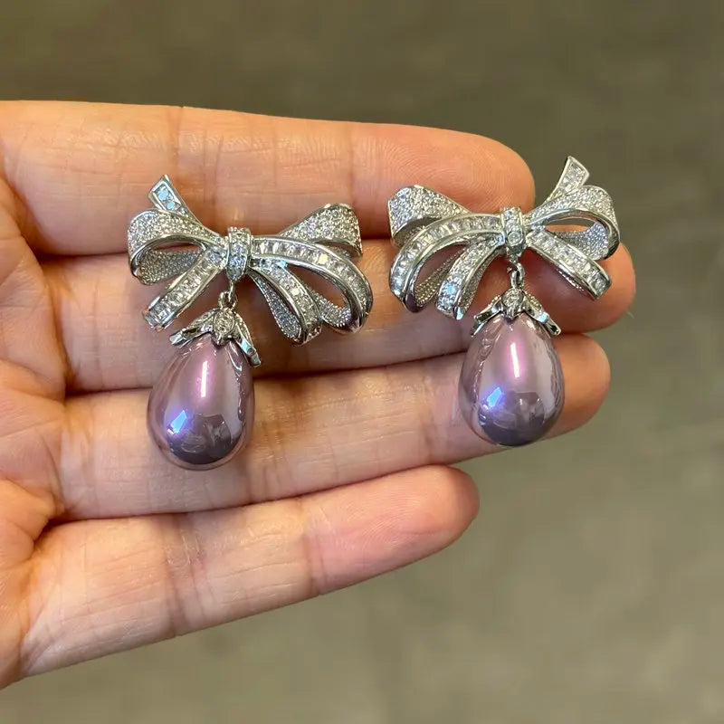 Bilincolor Purple Knot Pearl Earrings For Jewelry Gift