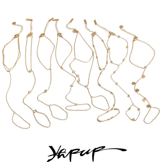 Yhpup Hot Style Zirconia Round Back of Hand Chain Finger Bracelet Bangle Stainless Steel Chic Fashion Jewelry Wholesale 2025 New