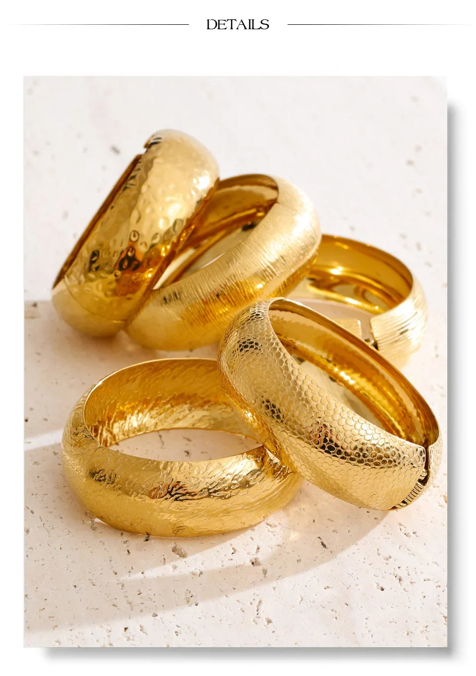 Yhpup 66mm Old Money Style Stainless Steel Hammer Metal Statement Bracelets Bangle Waterproof Vintage Minimalist Jewelry New