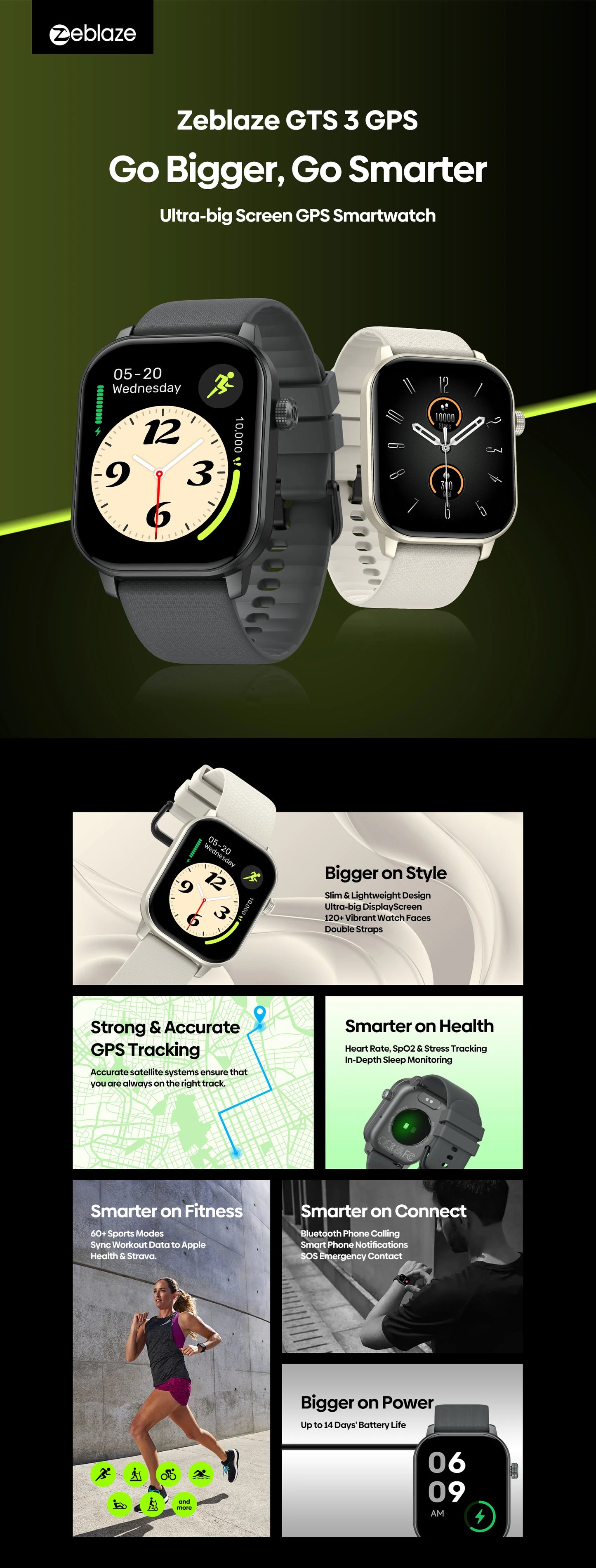 New 2025 Zeblaze GTS 3 GPS 2.01" Screen Sports Smartwatch Make/Receive Phone Calls Heart Rate SpO2 Stress Tracking Smart Watch