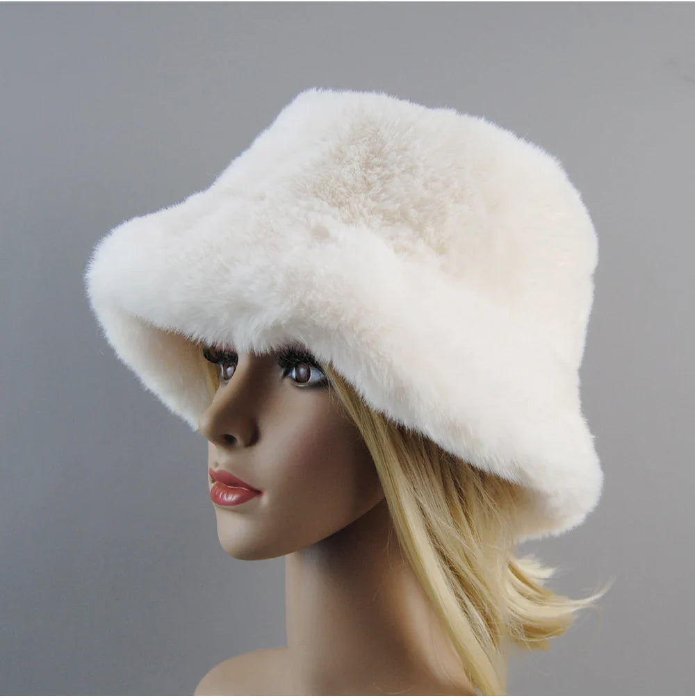 Hot Fashion Fake Rabbit Fur Hats Super Soft Women Winter Hat Cotton Lining Warm Russian Fashion Ski Beanies Plush Solid Color