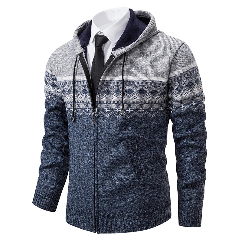 Mens Cardigan Korean Knit Coats with Hooded Vintage Sweater Men Woolen