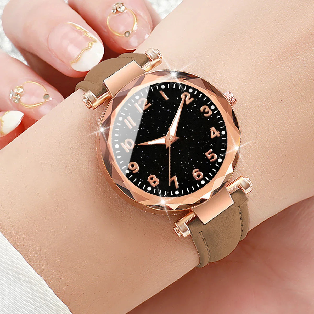 Fashion Arabic Dial Women Quartz Watch Casual Leather Strap Wristwatches for Ladies Clock Reloj Mujer（Without Box）