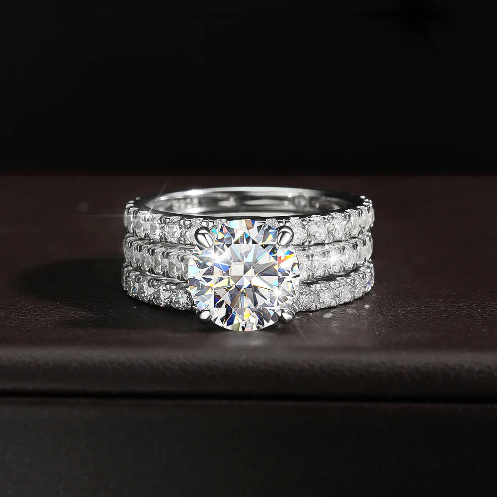 KNOBSPIN D VVS1 Moissanite Rings for women Sparkling Diamond Bridal Sets with GRA s925 Sterling Sliver Plated 18k Eternity Band