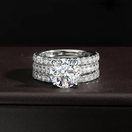 KNOBSPIN D VVS1 Moissanite Rings for women Sparkling Diamond Bridal Sets with GRA s925 Sterling Sliver Plated 18k Eternity Band