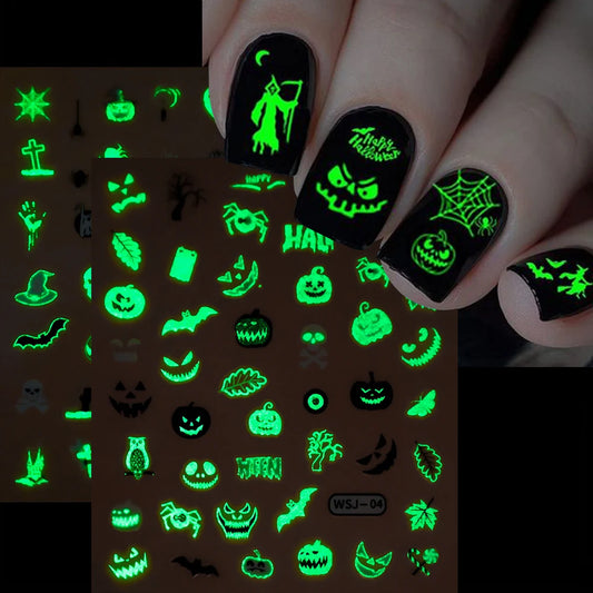 1PCS Glow In The Dark Halloween Nail Art Sticker Luminous 3D Adhesive Slider Spider