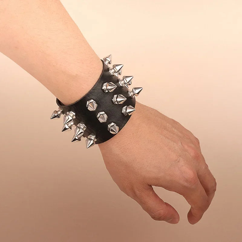Punk Hip Hop Rock PU Leather Bracelet Unisex Trendy Chain Skull Pentagram Rivet Bracelet Party Jewelry Accessories