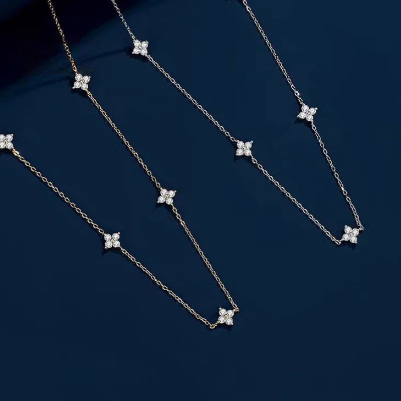 Gorgeous Four-leaf Flower Inlaid Zircon Chain Necklace for Women Elegant Luckly Choker Party Jewelry Birthday Gifts