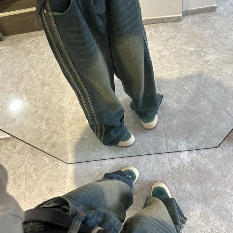 Fashion side stripe design micro flared jeans women autumn and winter high waist