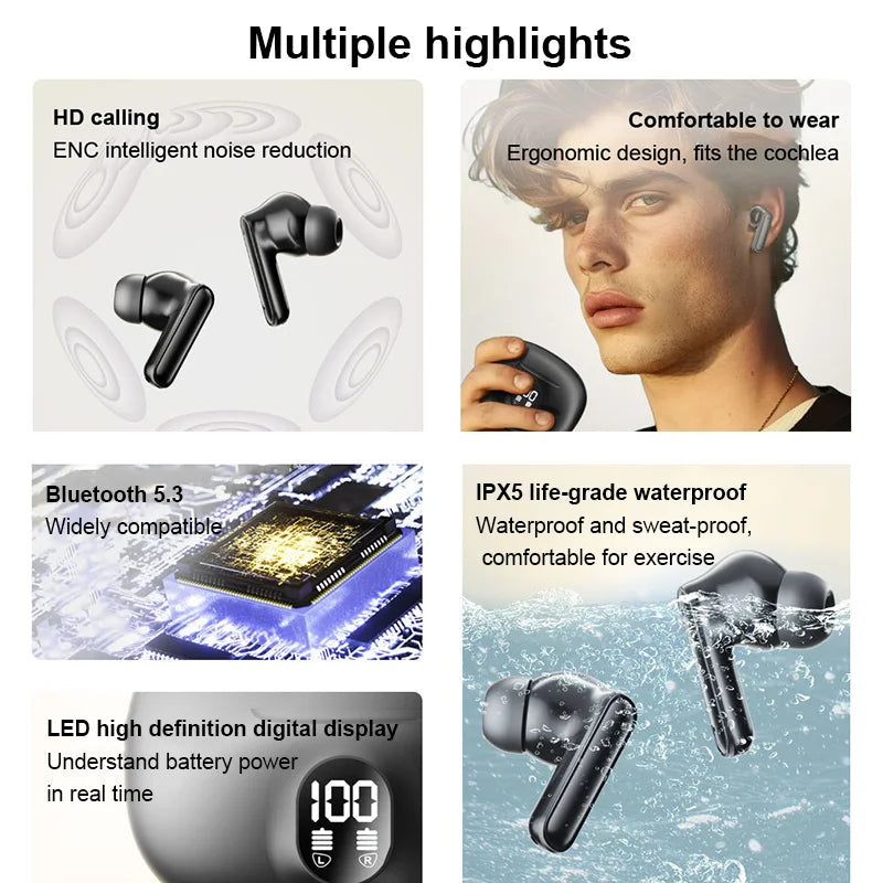 Bluetooth Earphones Wireless Headphone ENC-Calling Noise Cancelling Headset HiFi Stereo Handsfree Earphone HS510 Pro For Xiaomi