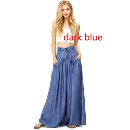 Women's Casual Cotton Linen Jeans Fashion Solid Colour Wide-leg Pants Ladies