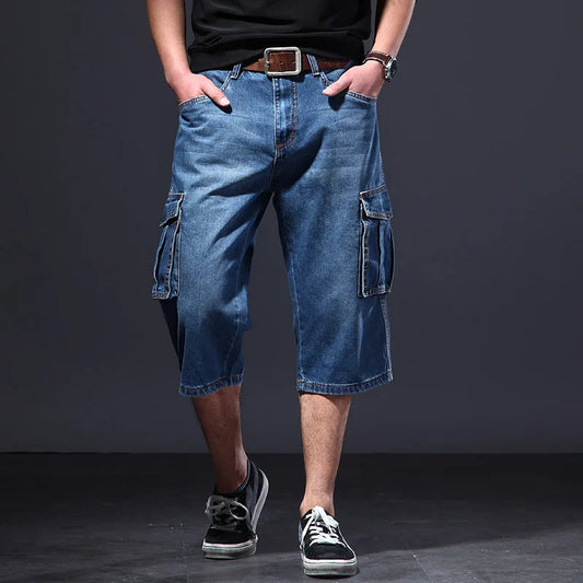 2025 summer new thin loose multi pocket workwear five quarter denim shorts seven quarter casual multi pocket denim shorts