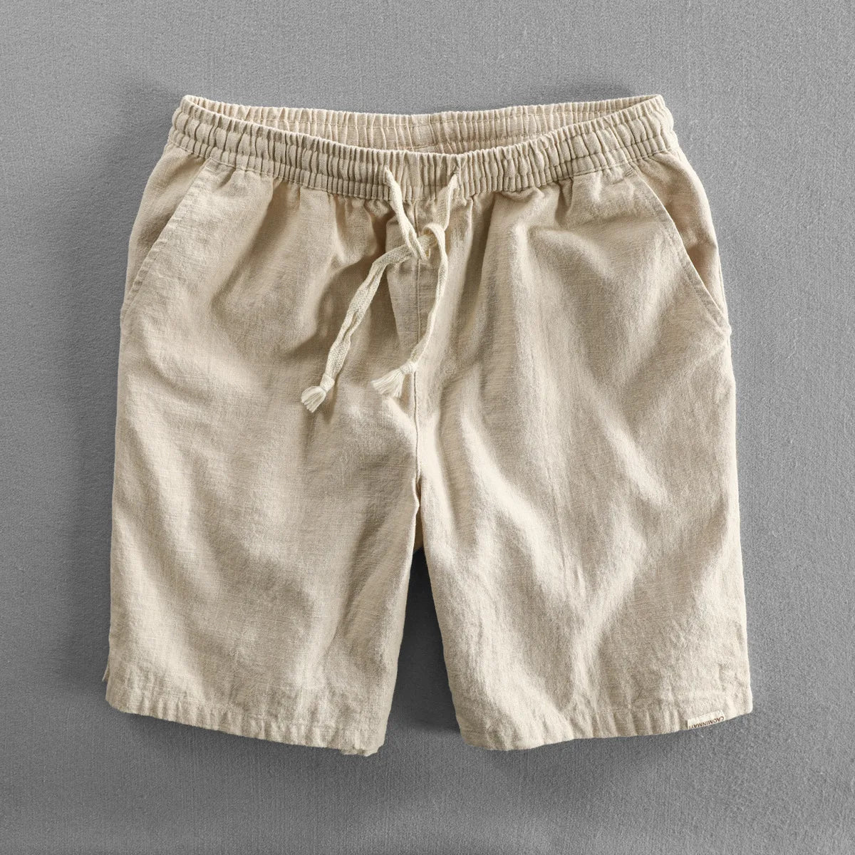 Schinteon Summer Men Casual Cotton Linen Shorts Knee Length Beach Elastic Waist Shorts Solid Color Comfortable Pants New