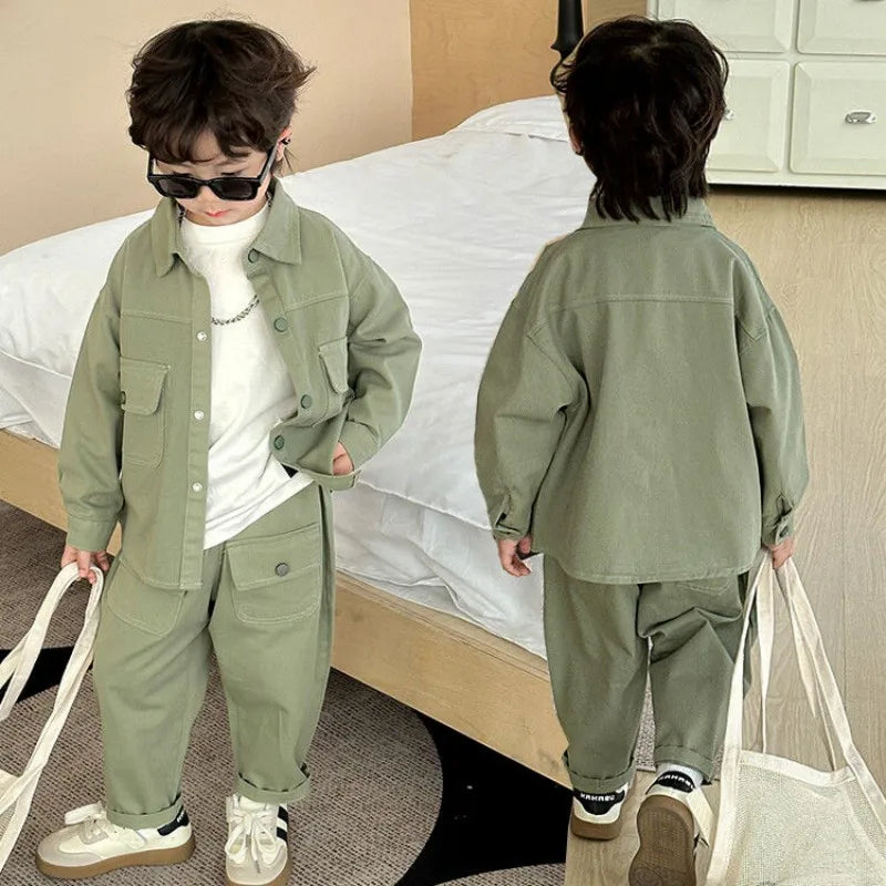 Boys Suit Coat+Pants Cotton 2Pcs/Sets 2025 Lasted Spring Autumn Sports Sets Teenagers Tracksuit Children Clothing