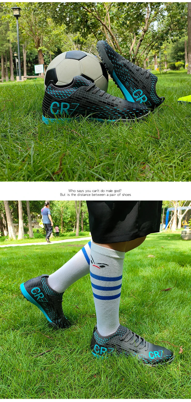 Men Soccer Shoes Turf Indoor Long Spikes High Ankle Football Field Boots