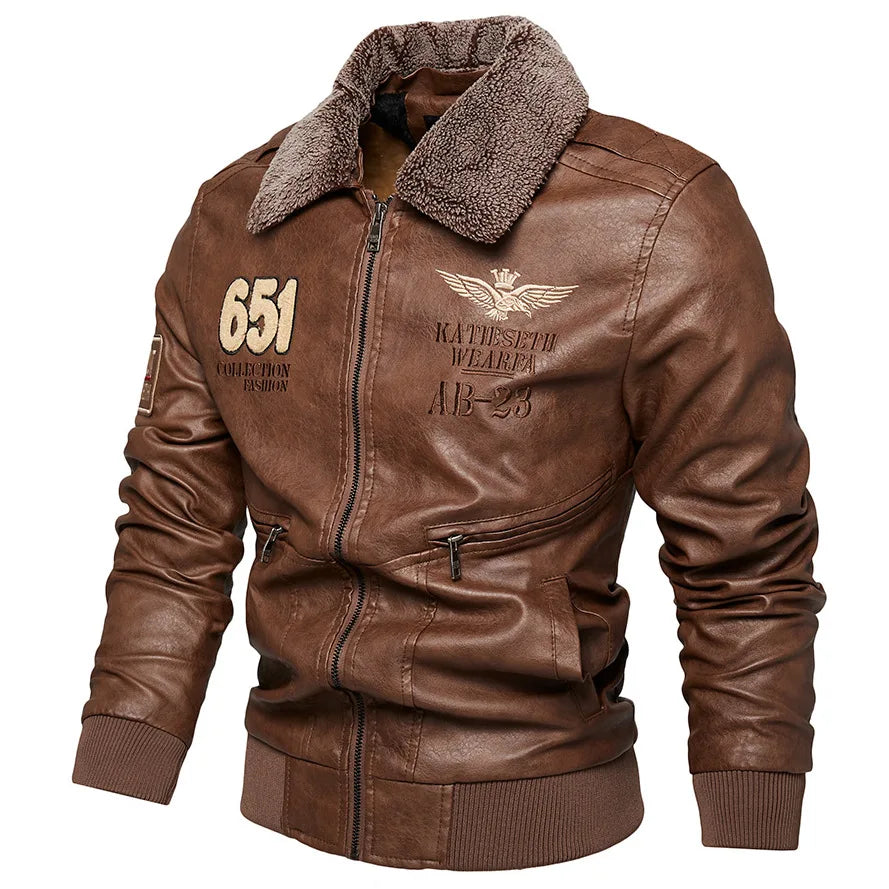 Men Autumn Jacket Bomber Biker Zipper Motorcycle Faux Fur Coat Male Fleece Pilot