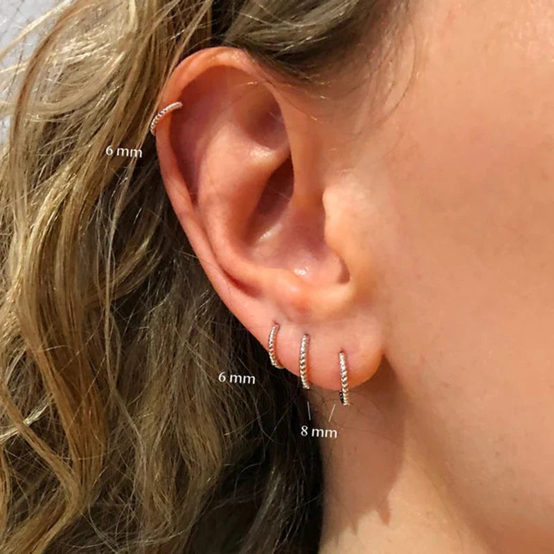 LENNIK 1pair 925 Sterling Silver Hoop Earring 6/7/8/13mm Circle Round Huggies for Women Men Ear Ring Bone Buckle Fashion Jewelry