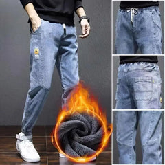 Autumn Winter Blue Cargo Jeans Men Streetwear Denim Jogger Pants Baggy Jean