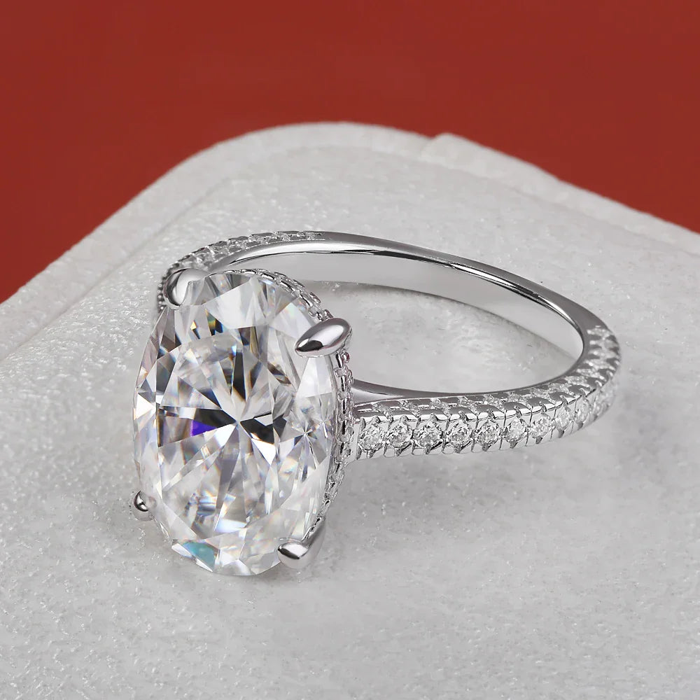 BXINY 8CT Oval Cut All Moissanite Ring 925 Sterling Silver for Women Sparkling Lab Diamond Wedding Band Jewelry with Certificate