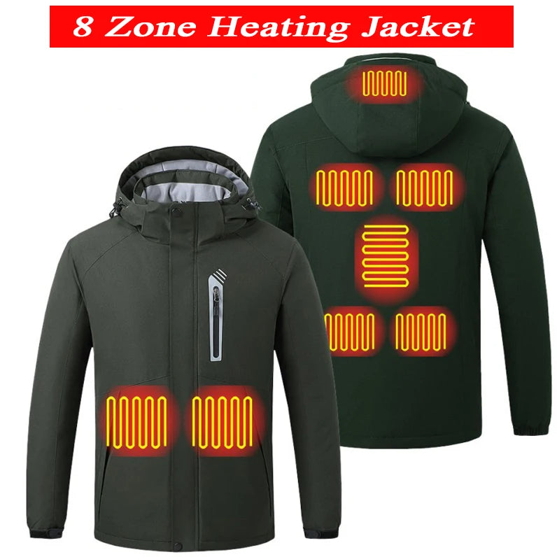 Heated Men's Jacket Winter Fashion Parka For Men Warm Coats USB 8 Area Heating