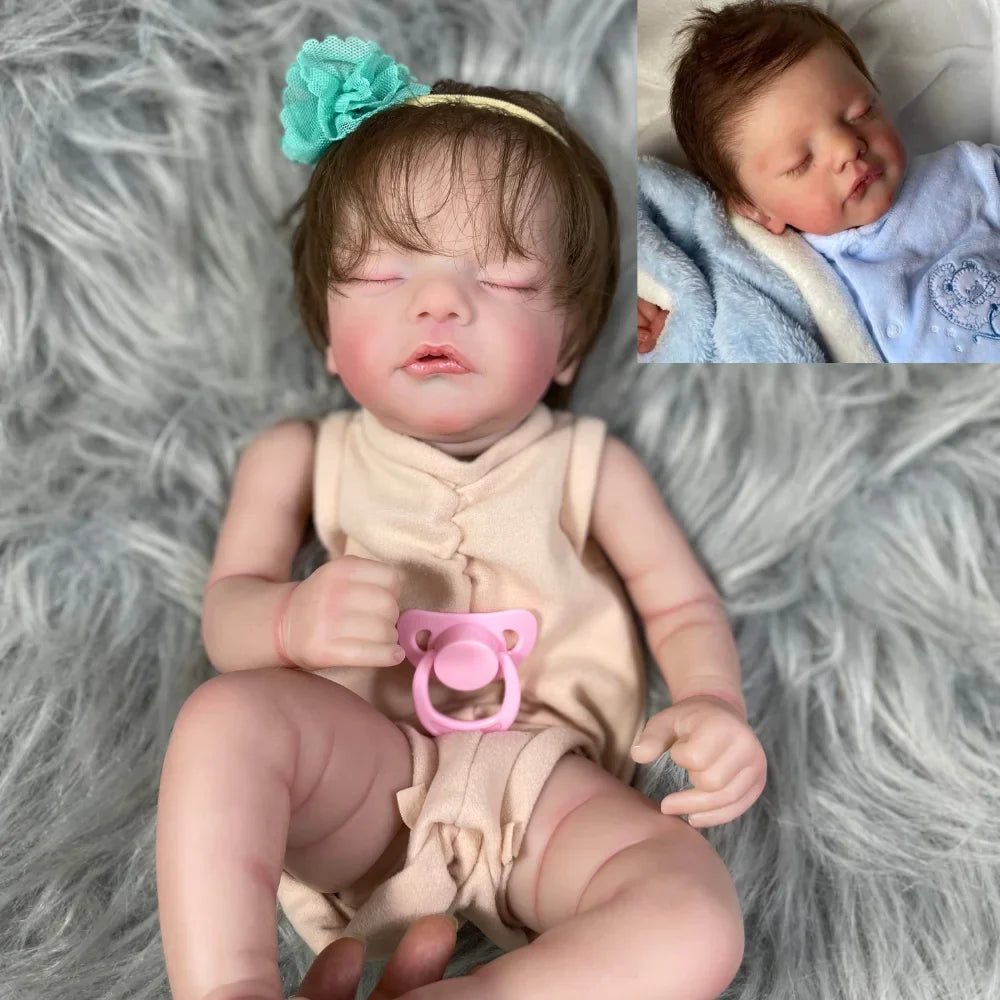 19 Inch Already Painted Reborn Doll Kits Sam With Hair Transplant Lifelike 3D Painted Skin Visible Veins Handmade Mold