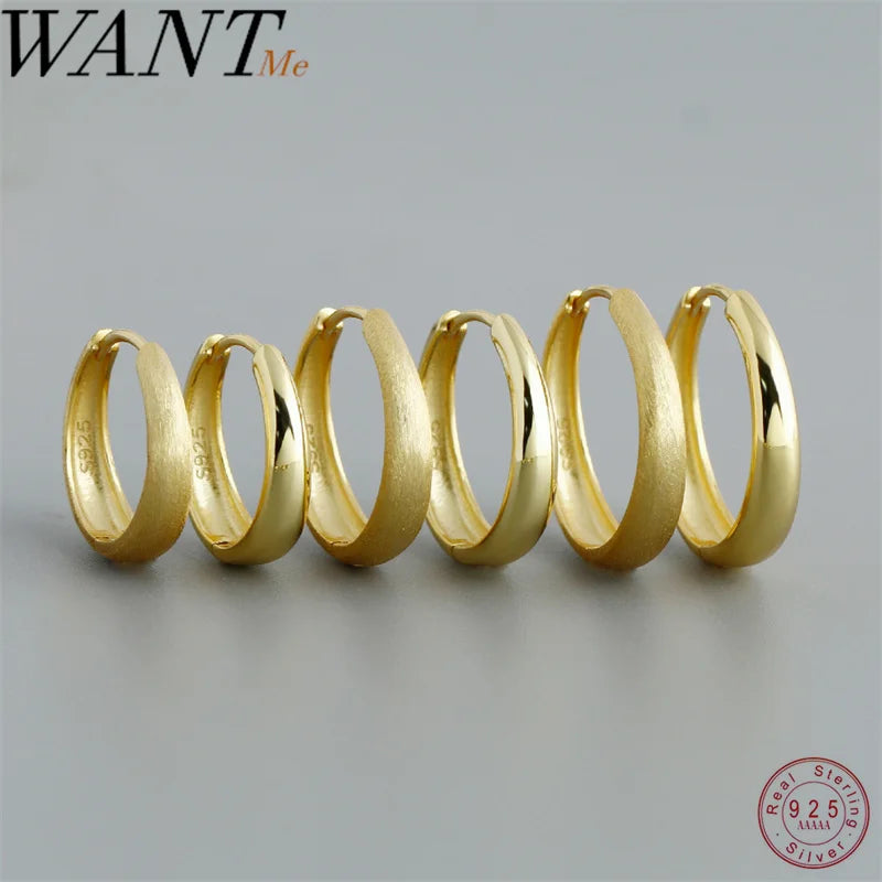 WANTME 925 Sterling Silver Simple Statement Matte Large Huggies Hoop Earrings for Men Women Fine Gothic Punk Charms S925 Jewelry