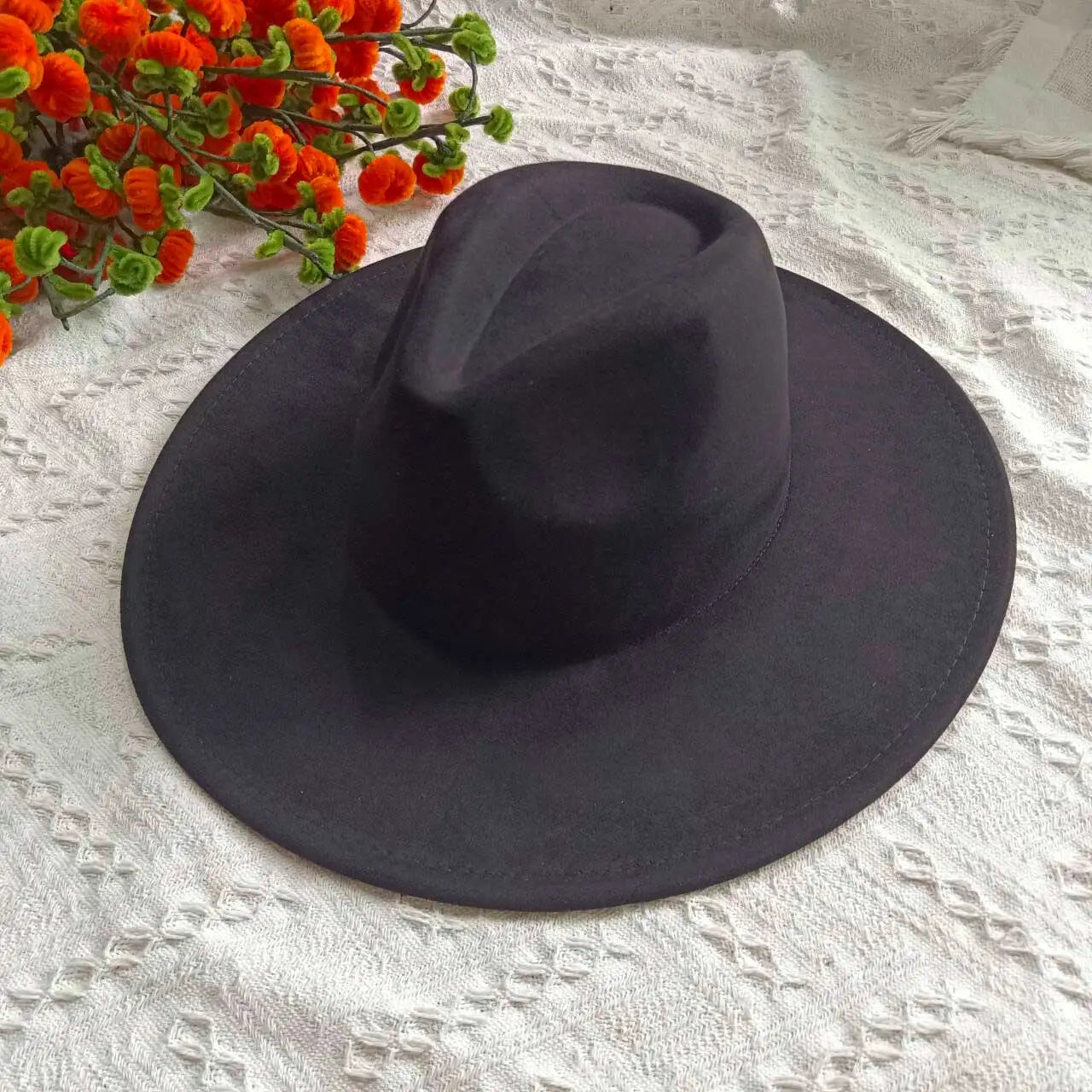 Vegan Suede Fedora Rancher Hats Blank Hats for Burning Multicolor teardrop shaped Top 9.5cm Brim Unisex Jazz Hat Church Hat