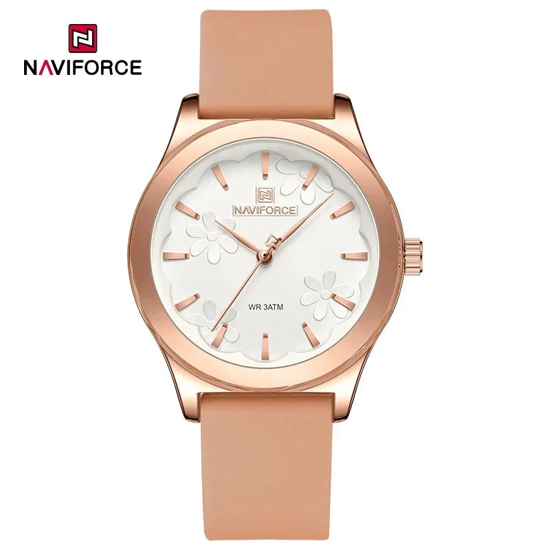 NAVIFORCE Watches for Women Creative Fashion Flower Dial Wristwatch Ladies Quartz Waterproof Shockproof Female Clock Gifts 2024