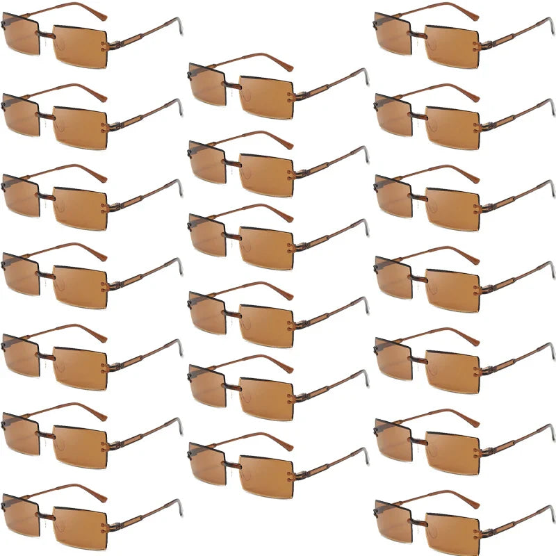 20 Pcs Per Set Rimless Rectangle Sunglasses Fashion Gradient Ocean Lenses Shades Ins Trendy Beach Vacation Sun Glasses