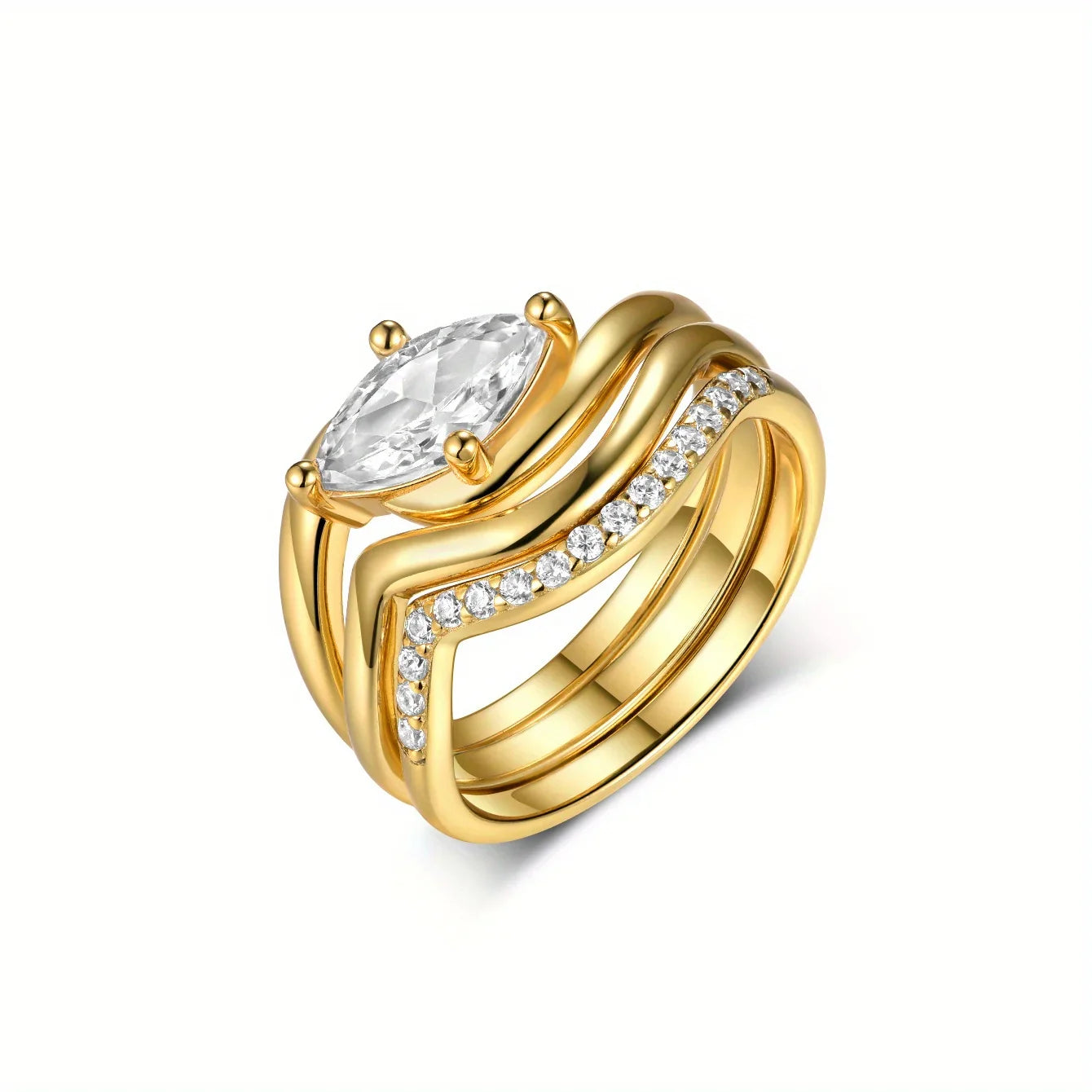 3PC S925 Sterling Silver 1CT Marquis Moissanite Ring Set Fine Jewelry Suitable for Gift Giving Anniversary