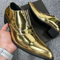 Gold Height Increase Men Shoes Formal Leather Slip-On High Heels Dress Shoes