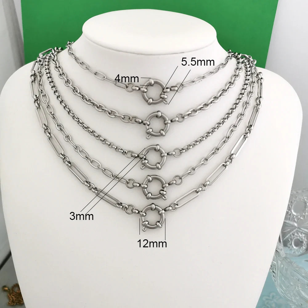 QMHJE Spring Sailor Clasp Necklace Women Men Choker Stainless Steel Geometric Paperclip Link Chain Rolo PVD Gold Color Wholesale