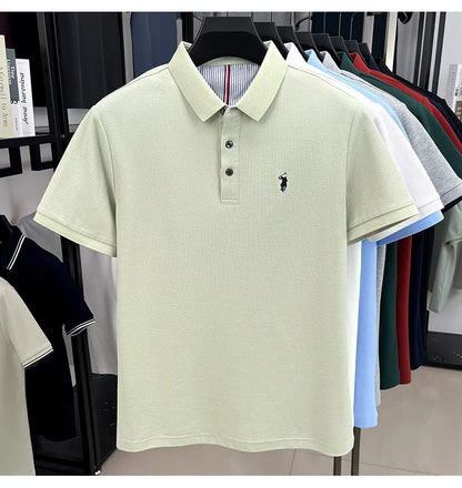 100% pure cotton short sleeved men's polo shirt summer fashion high-end brand pony embroidery golf top casual business T-shirt