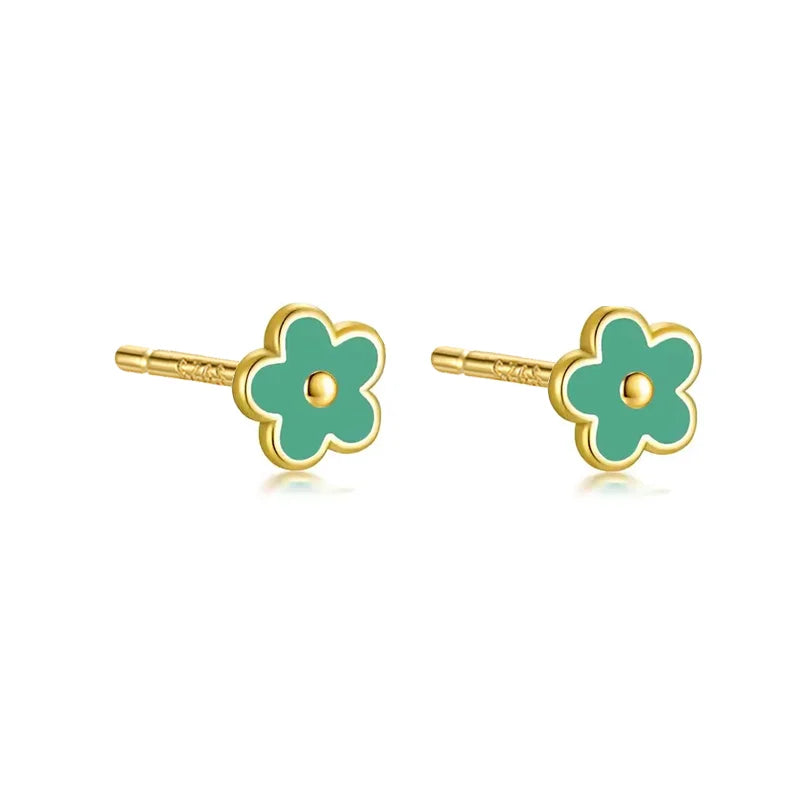 WANTME 925 Sterling Silver Romantic White Enamel Flower Screw Bead Stud Earrings for Women Fashion Simple Piercing Jewelry Gift