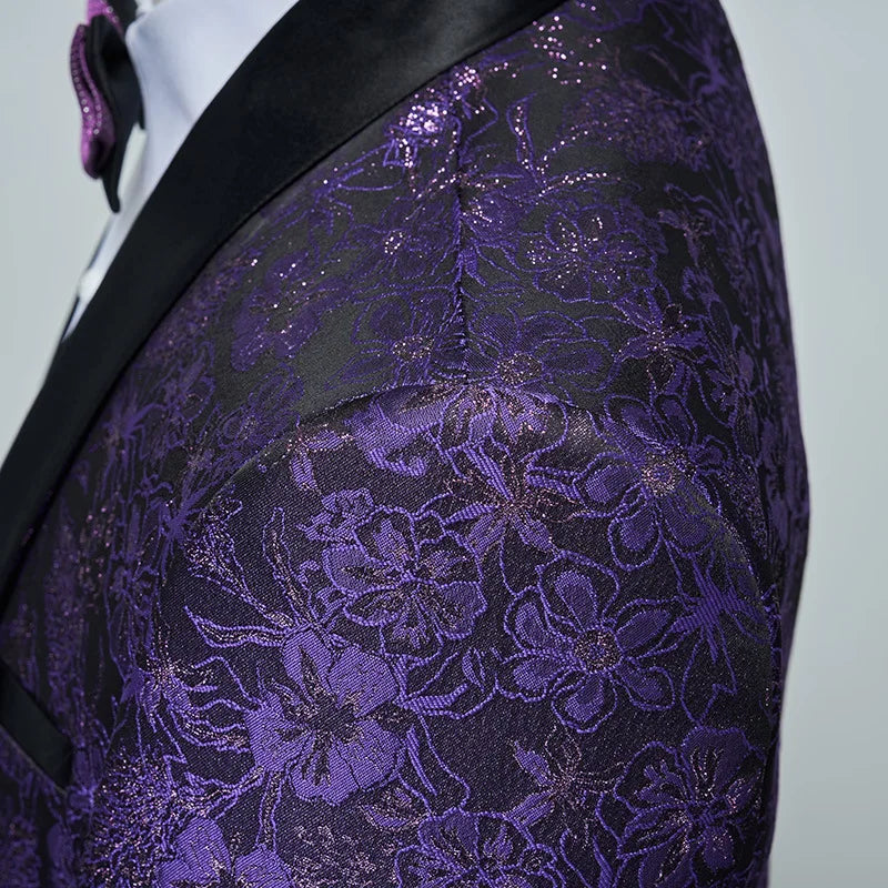 Tuxedo for Mens: Printed Wedding Men's Set 2-piece Slim-fit Stage Outfit Banquet Party