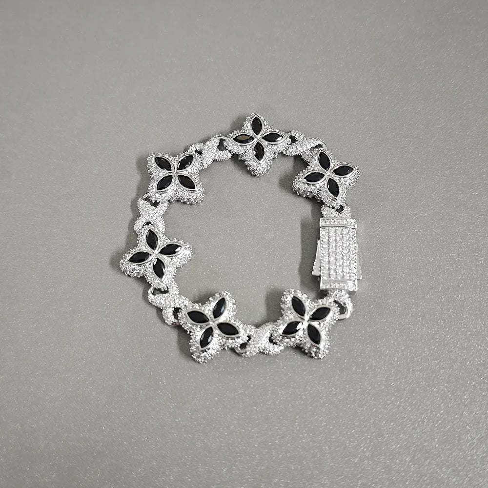 UWIN Iced Baby Blue Baguettecz Floral Infinity Bracelets for Women Men Cubic Zirconia Cuban Link Chain Anklets Fashion Jewelry