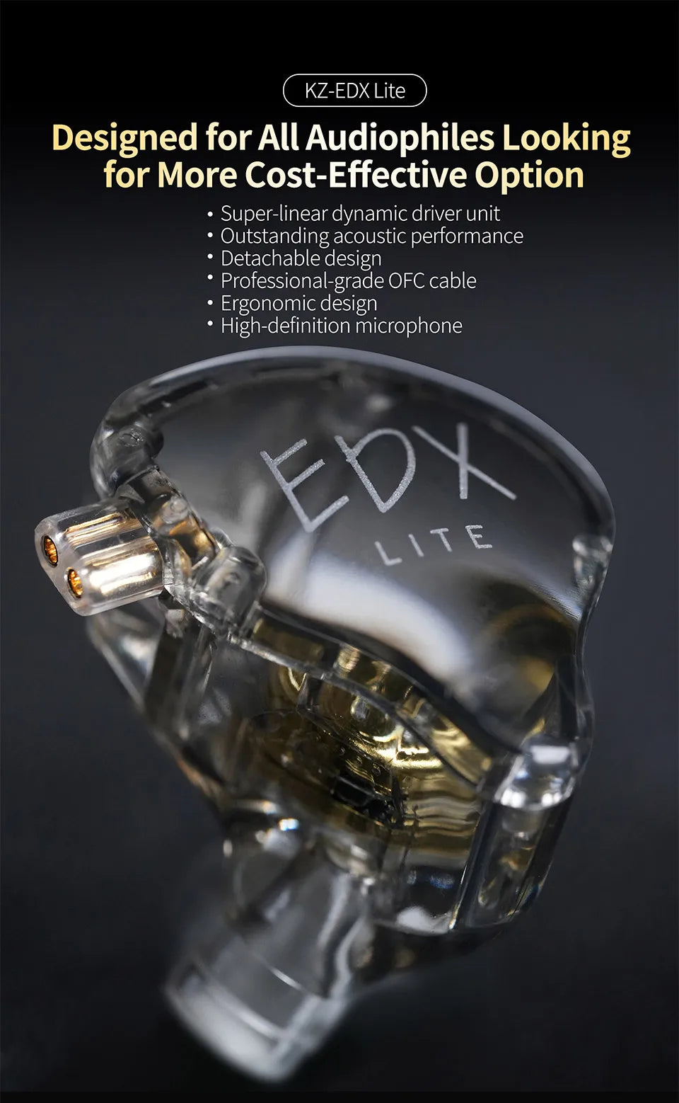 KZ EDX Lite Wired In Ear Earphones  Monitor Stage Live Headphones HIFI Stereo Bass Music Earbuds Sports Gaming Headset