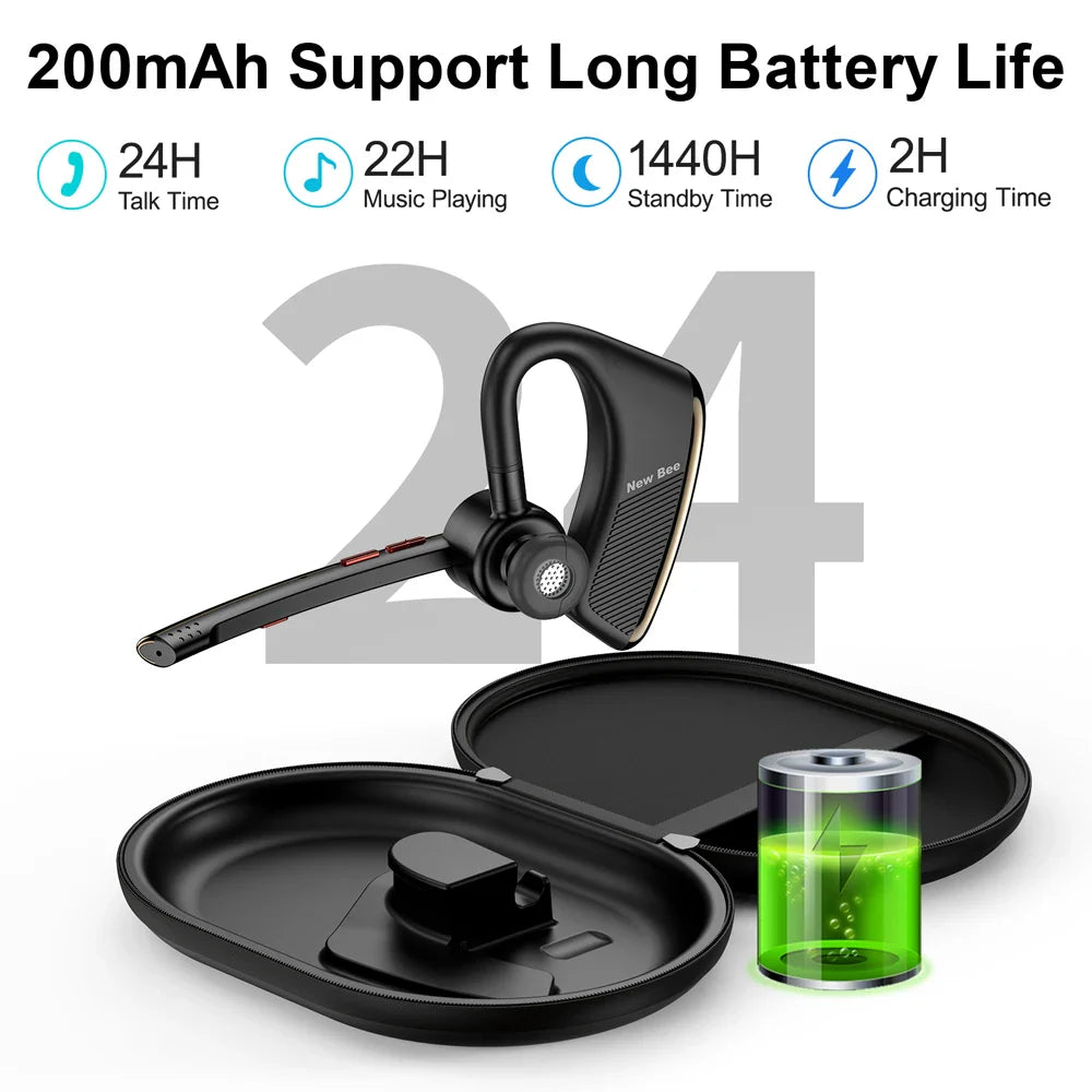 New Bee M50 Bluetooth Headset Wireless Earpiece Earphones 24 Hrs Talk Time V5.2 Headphones with Dual Mic CVC8.0 Handsfree