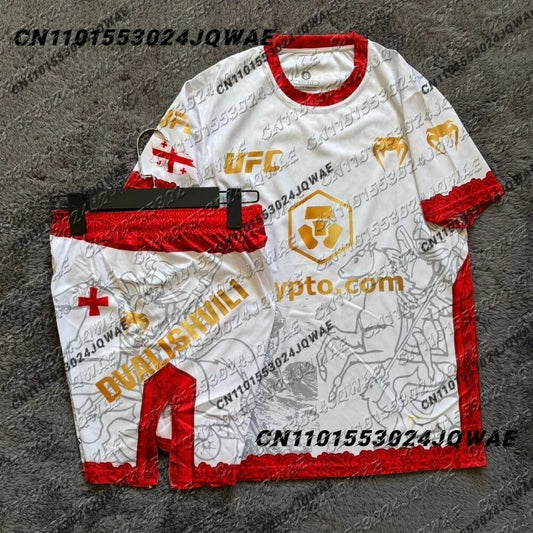 UFC Bullfighter Merab Dvalishvili Boxing Fighting Event Tee Shorts Men Breathable Jersey Wrestling Running Sweat Absorbing Set
