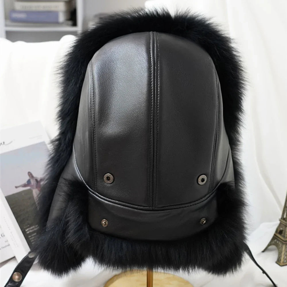 2025 Cap 100% Raccoon Dog Full Fur Fox Fur Hat Men's Fur Ear Protection Winter Thickened and Warm Russian Hat Men's Trend