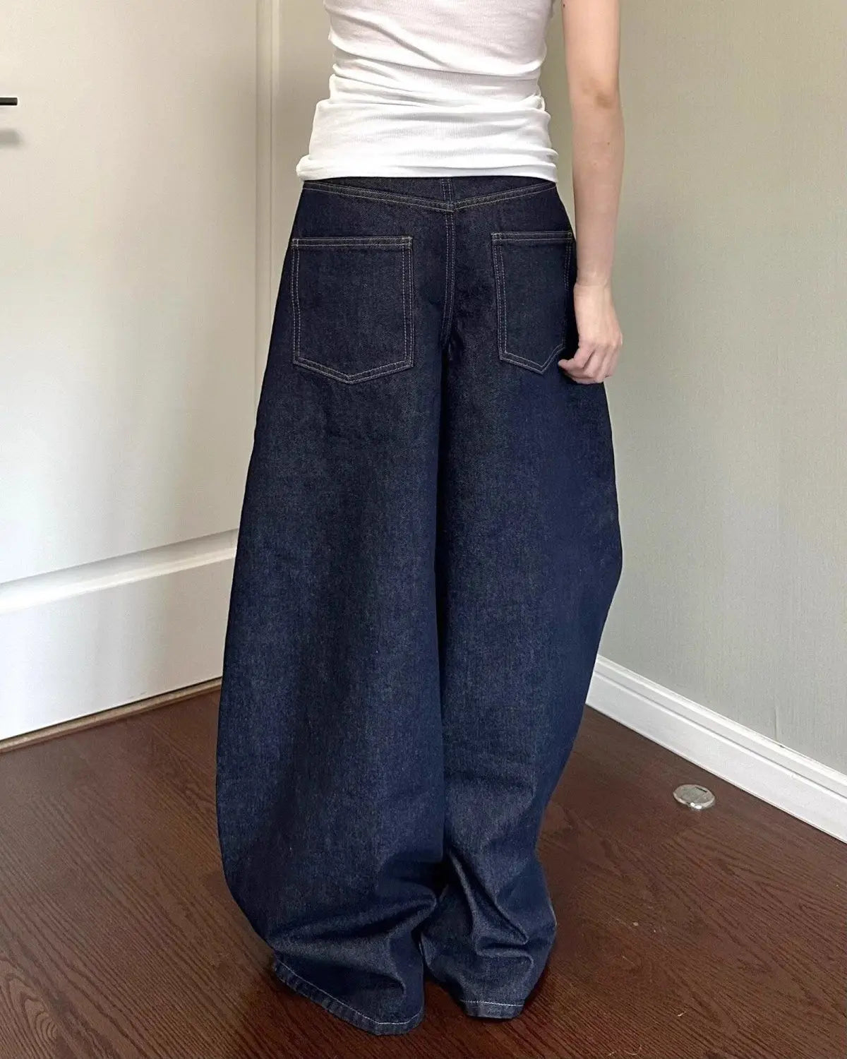 women black high street vibe wide-leg jeans for autumn and winter for men and women