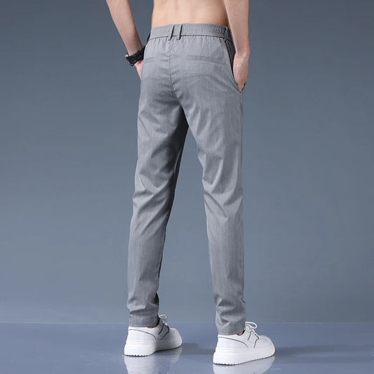 Men's Back Elastic Waist Small Suit Pants, Loose Straight Trousers