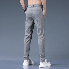 Men's Back Elastic Waist Small Suit Pants, Loose Straight Trousers