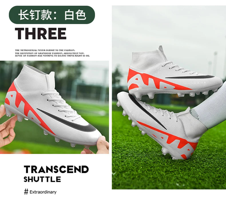 Men Soccer Cleats High Ankle Football Boots TF/FG Training Outdoor Long Spikes