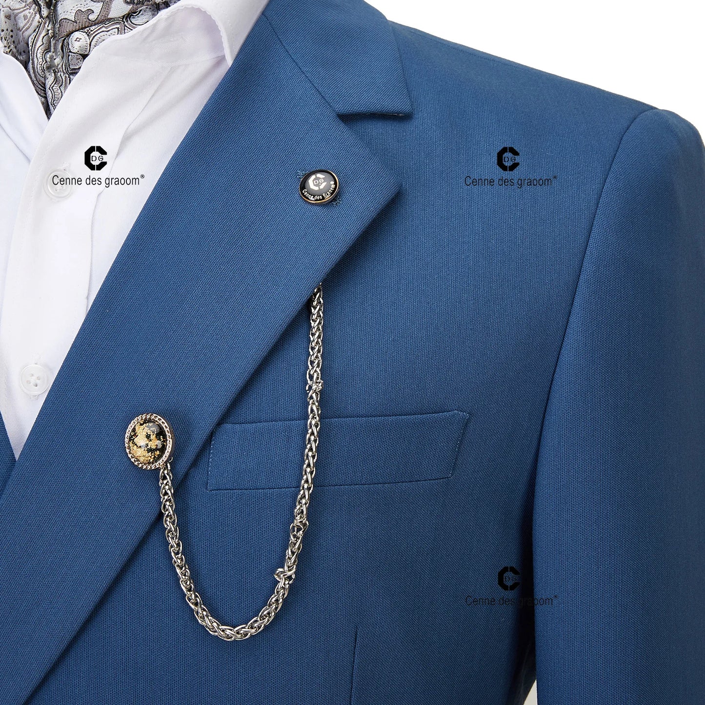 Tuxedo for Mens: Men Suits Blue Jacket Trousers 2 Pieces Set Metal Side Release