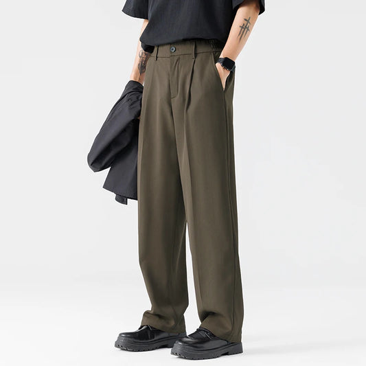 Men Suit Pants Casual Pant Solid Wide Leg Business Trousers Straight