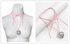 Metal Heart Pink Red flannelette Chain Necklace Knitted Bowknot Choker Neck Tie Love