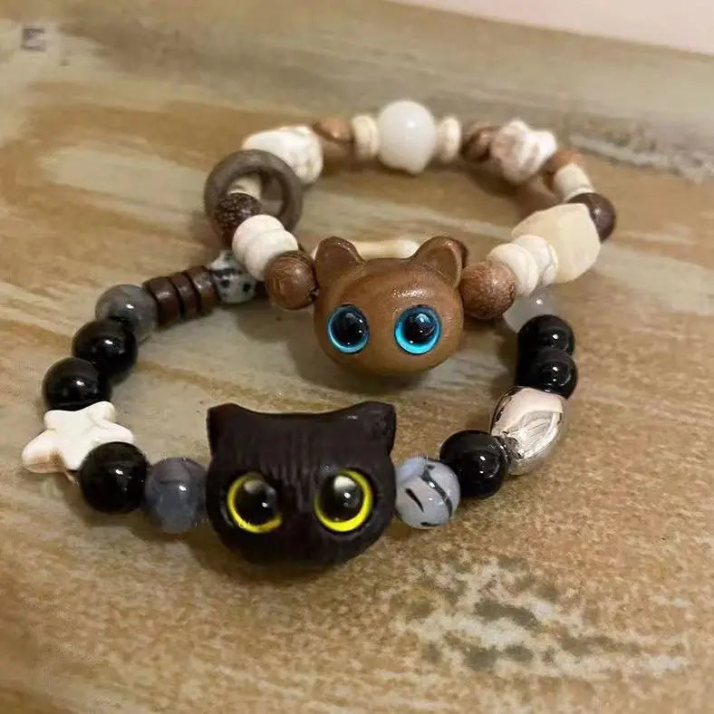 Cute Cartoon Big Eye Cat Luminous Bracelets Glow In The Dark Fluorescence Pendant Bracelet For Women Couple Friendship Jewelry